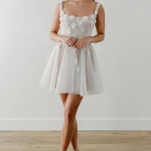 Watters Bridal White Floral Mini Dress